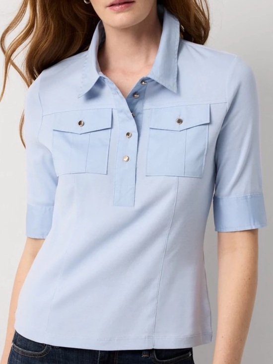 White House Black Market Tops - WHBM Poplin Detail Knit Polo Henley